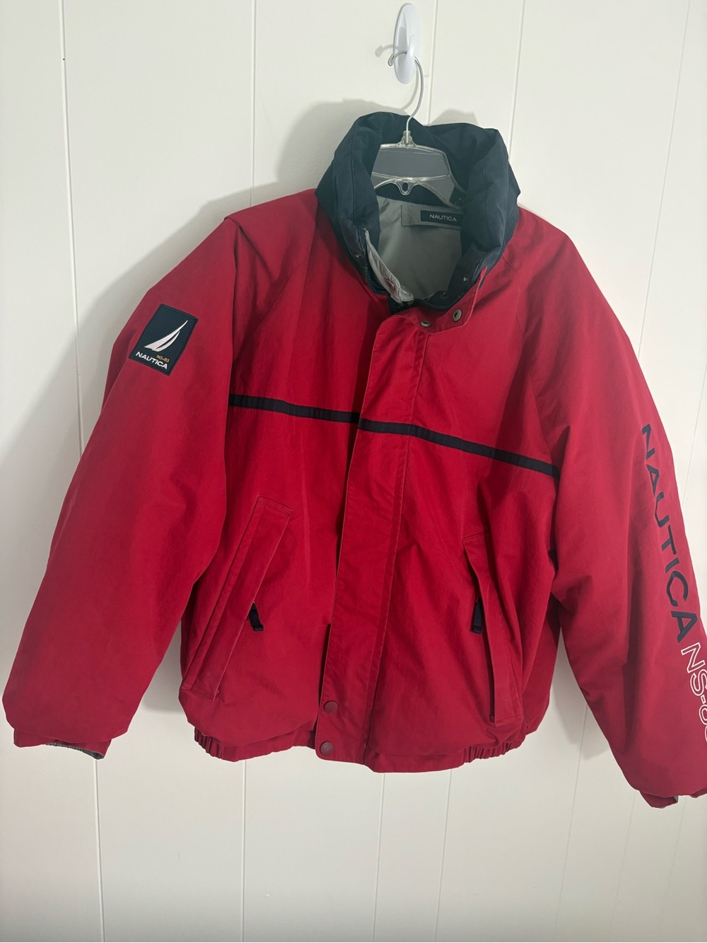 Nautica Red Puffer Jacket with Navy Accents